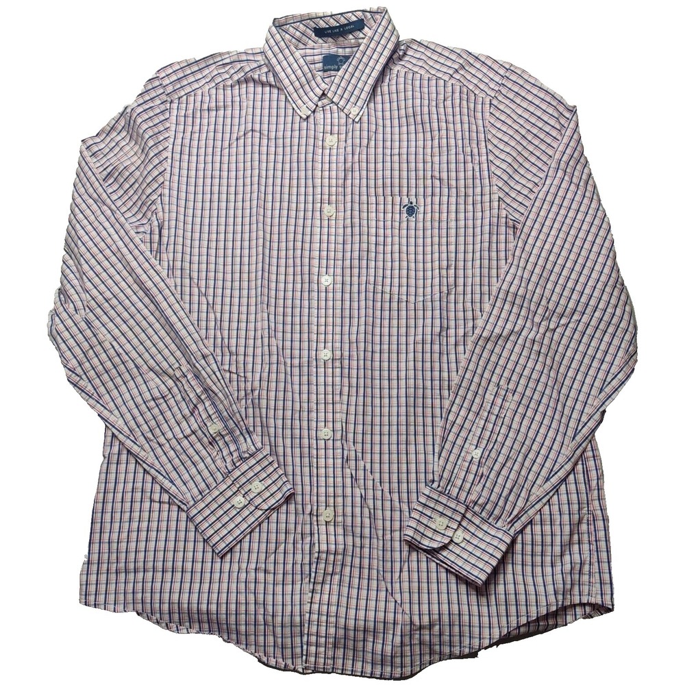 SIMPLY SOUTHERN Red White‎ Blue Check Nylon Blend Button Shirt - Men Large